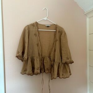 American Eagle Outfitters Brown Embroidered Blouse